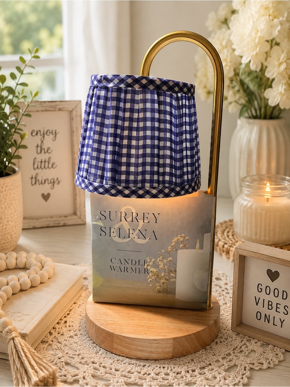 Purple Gingham Candle Warmer Lamp